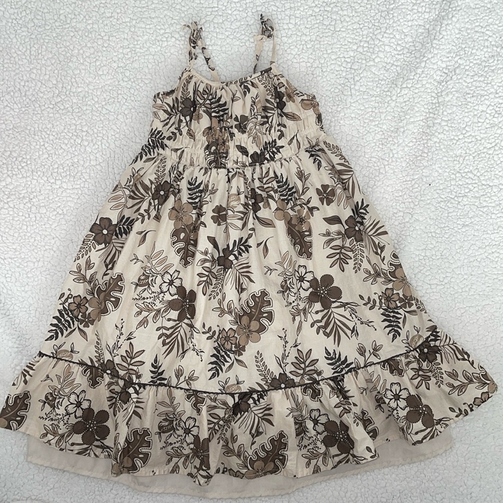 Tan & Brown Floral Dress with Bow Straps